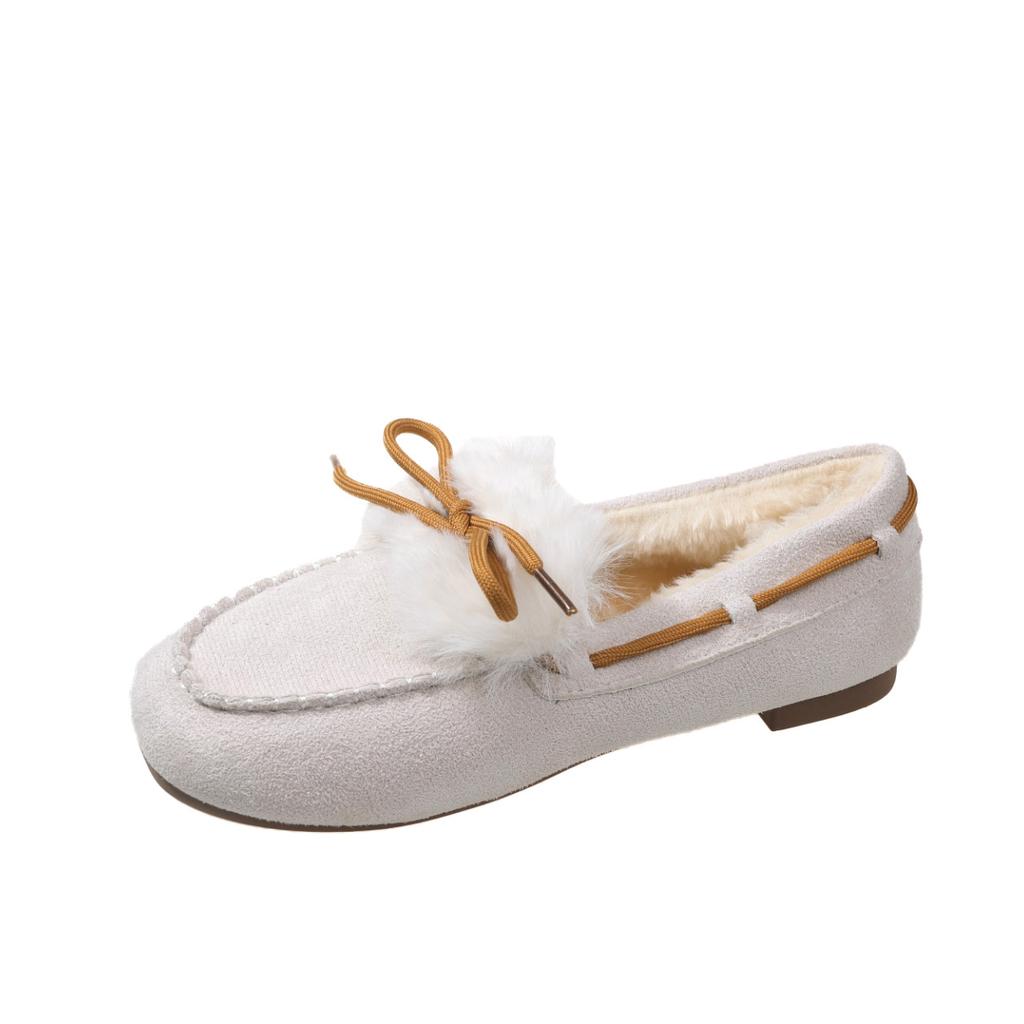 Soft Sole Cotton Single Shoes for Women 2023 New Round Head Autumn and Winter Plush Casual Bean Shoes Warm Flat Bottom Mom's Shoes