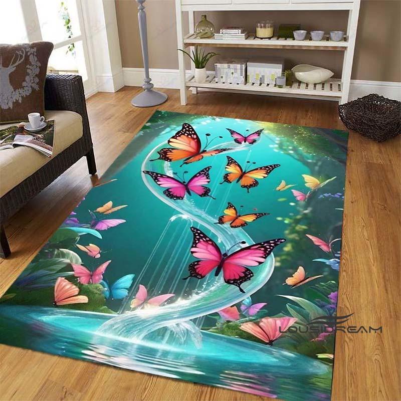 Dreamy Purple Butterfly Pattern Rugs for Living Room Bedroom Area Rugs Child Room Play Rug Cartoon 3D Printing Kids Game Mats001