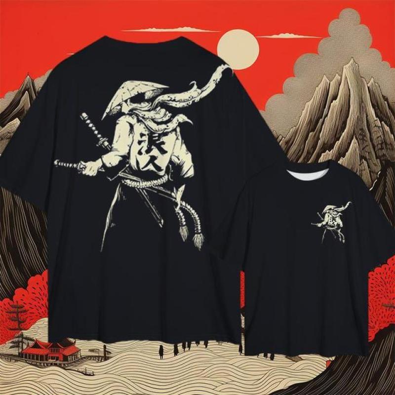 2024 мужские футболки с 3d японским самурайским принтом, мужская одежда, уличные топы в стиле Харадзюку, повседневные повседневные футболки большого размера с короткими рукавами