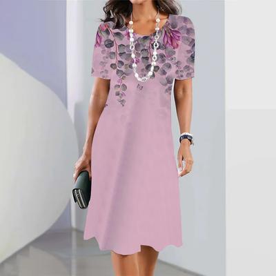 Короткие рукава женская одежда вечерние элегантные платья 3D цветы принт платье круглый вырез А-силуэт юбка свободный пуловер женская одежда