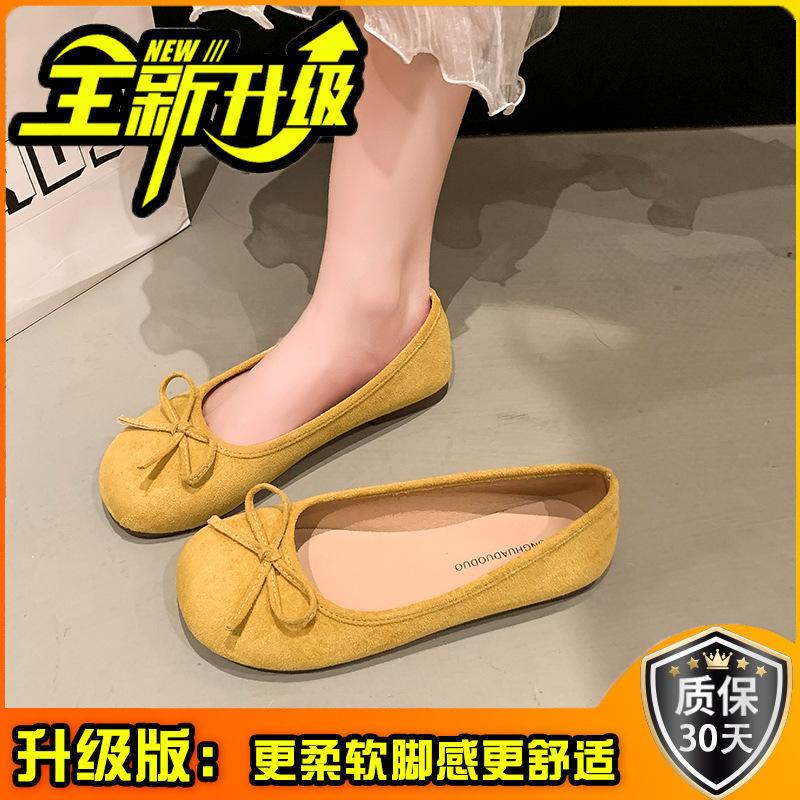 Французские замшевые балетки с бантом, весна-лето, новые нежные женские туфли на плоской подошве с одной педалью и мягким носом