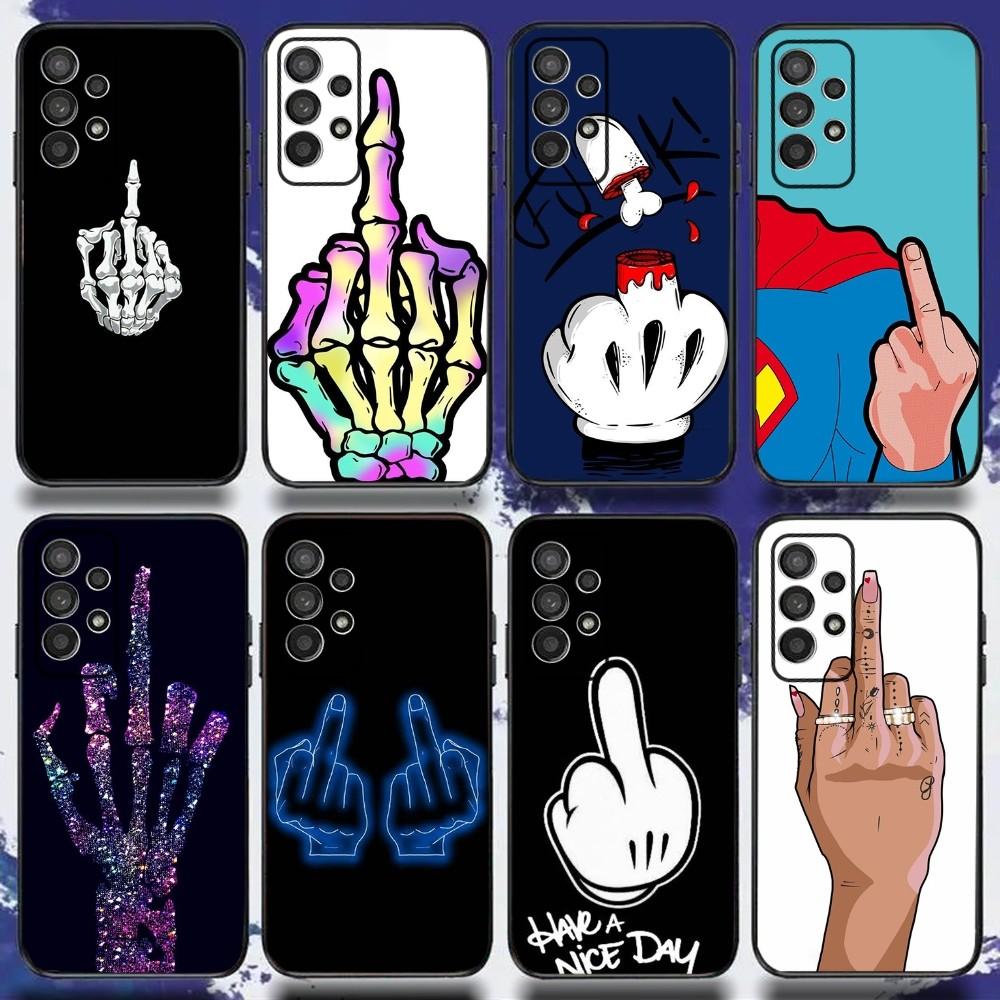 Cartoon Middle Finger Phone Case For Samsung S21,S22,S23,S30,Ultra,S20,Plus,Fe,Lite,Note,10,9,5G Black Soft Cover