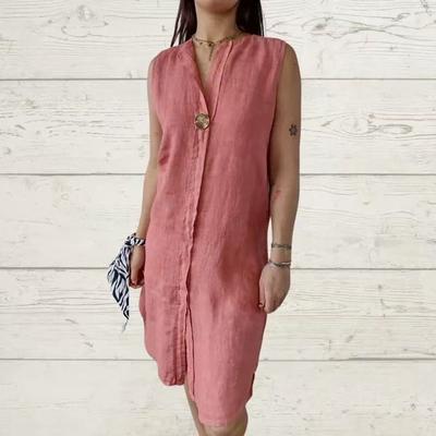 Женское модное и повседневное однотонное платье из хлопка и льна