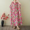 2025 Summer Plus Size New Dress Women Vintage Long Casual Loose Basic Printing V-Neck Dress Maxi