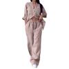 Women's 2-piece Casual Cotton And Linen Solid Color Shirt And Drawstring Wide Leg Pants Set