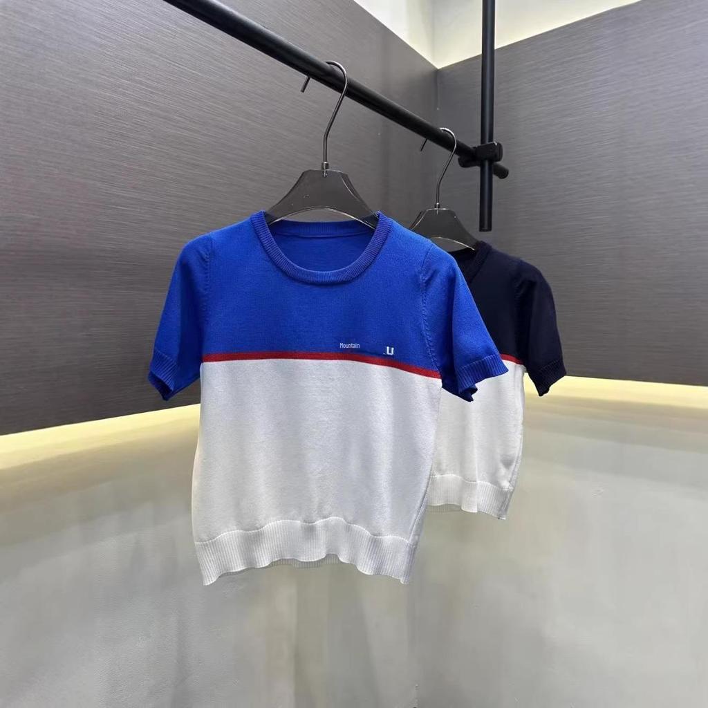 Стильный топ Miu, высококачественный, с вышивкой, color-block, вязаный, с коротким рукавом, для лета 2026 - Простой, повседневный и универсальный для модных девушек