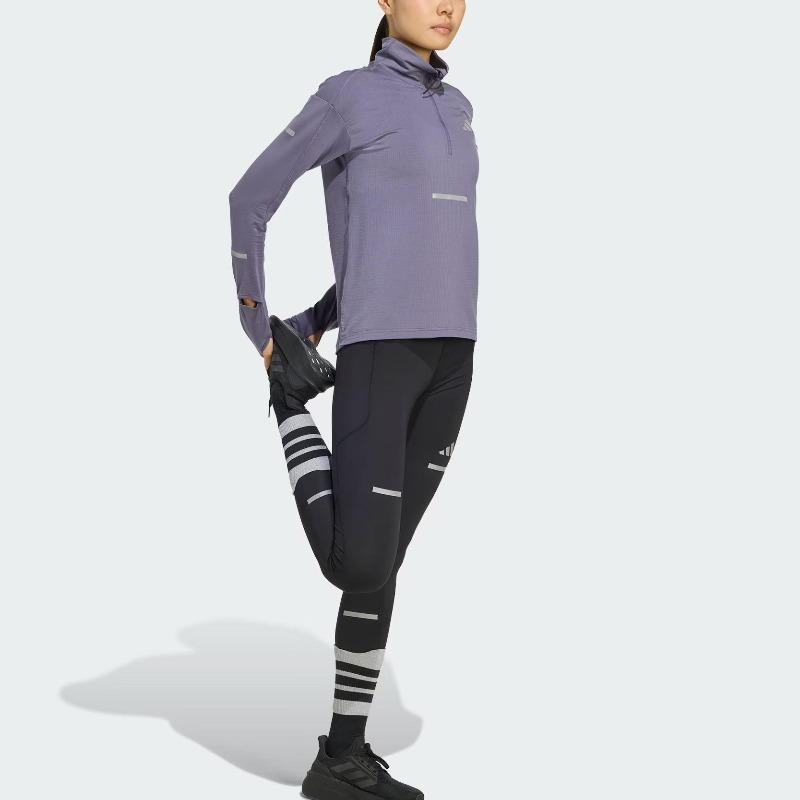 adidas Climawarm Adi365 Беговая футболка с длинным рукавом и влагоотводящими свойствами, теплая, с молнией до середины груди, женские топы JM5727