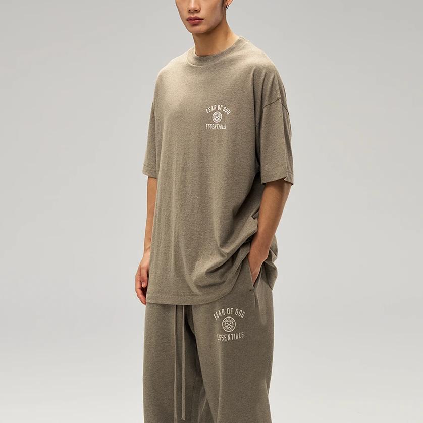 Fear of God Essentials Хлопковая футболка с круглым вырезом, меланжево-серая, мужские топы 125HO244191F