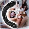 Lengthen Double Head Black Dildo Dick Realistic Blood Vessel Penis Imitator for Man Woman No Vibrator Masturbation Adult Toys