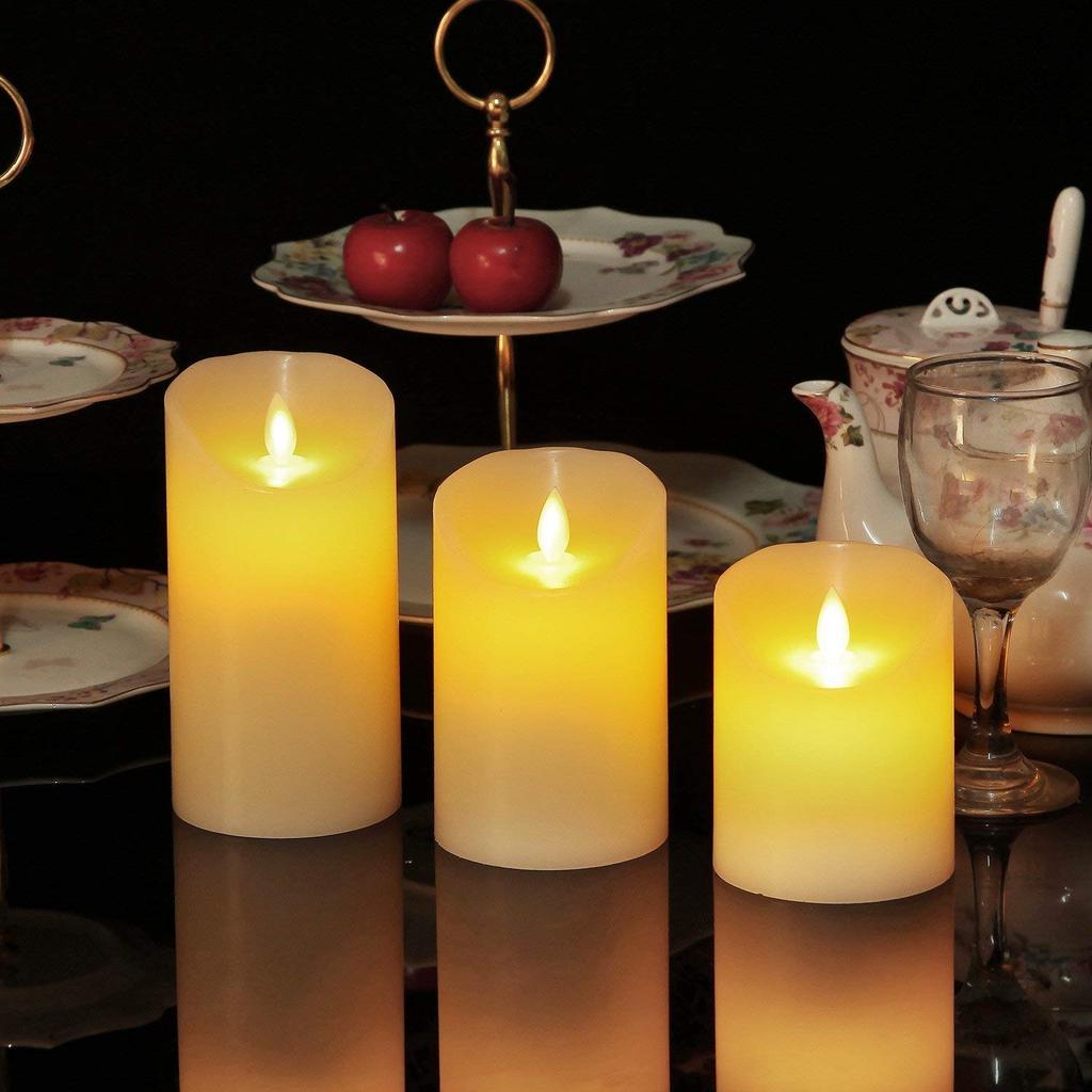 AnnTec LED Candle Light, 3-Piece Set with Realistic Flame-Like Flickering Light, Warm Light, Flameless, Safe, Energy-Saving, with Remote Control,