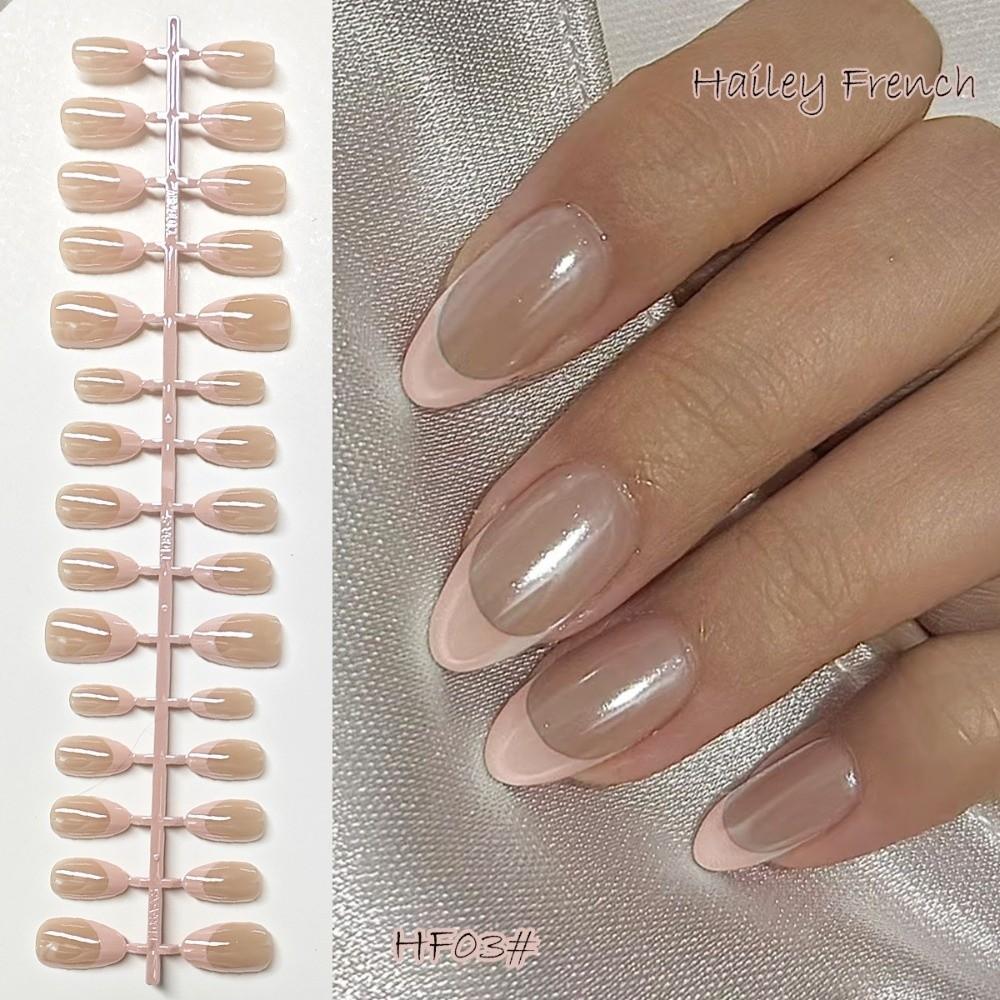 30Pcs New Nude Pink Press On Nails Medium Length Glossy Finish False Nails Full Cover White Edge Nail Tips Wearable Nails