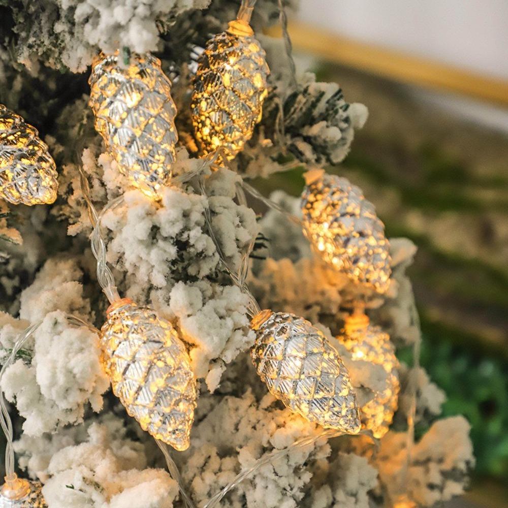 10/20/40LED Fake Pine Cone LED String Lights Gold Silver Fake Plants LED Light Garland New Year