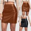 Women's Half Skirt Printed Short Skirt High Waist Irregular Leather Skirt  Slim