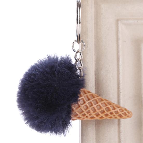 Fluffy Ice Cream Pompom Ball Charm Key Ring Holder Keychain Car Bag Pendant