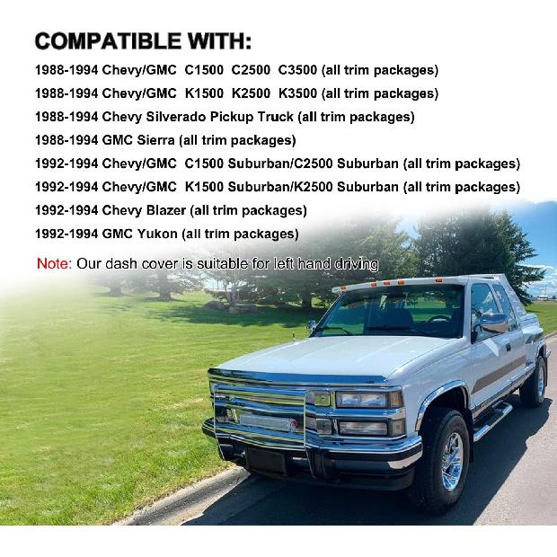 Yiz Dash Cover Mat Fit For Chevy Chevrolet Silverado/GMC Sierra C1500 C2500 C3500 K1500 K2500 K3500 Pickup Truck 1988-1994, 1992-94 GMC Yukon/Chevy