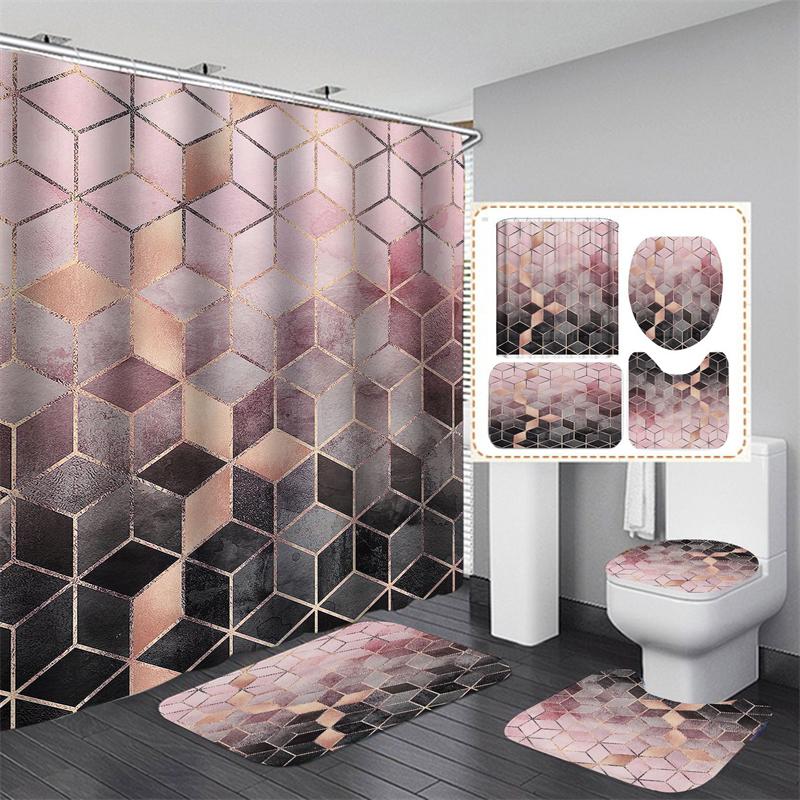 4 шт. Nordic Ins набор занавесок для душа в ванной комнате, бесплатный перфорированный крючок, нескользящий коврик, прочный водонепроницаемый коврик для занавески для душа, коврик на пьедестале, крышка для унитаза, коврики