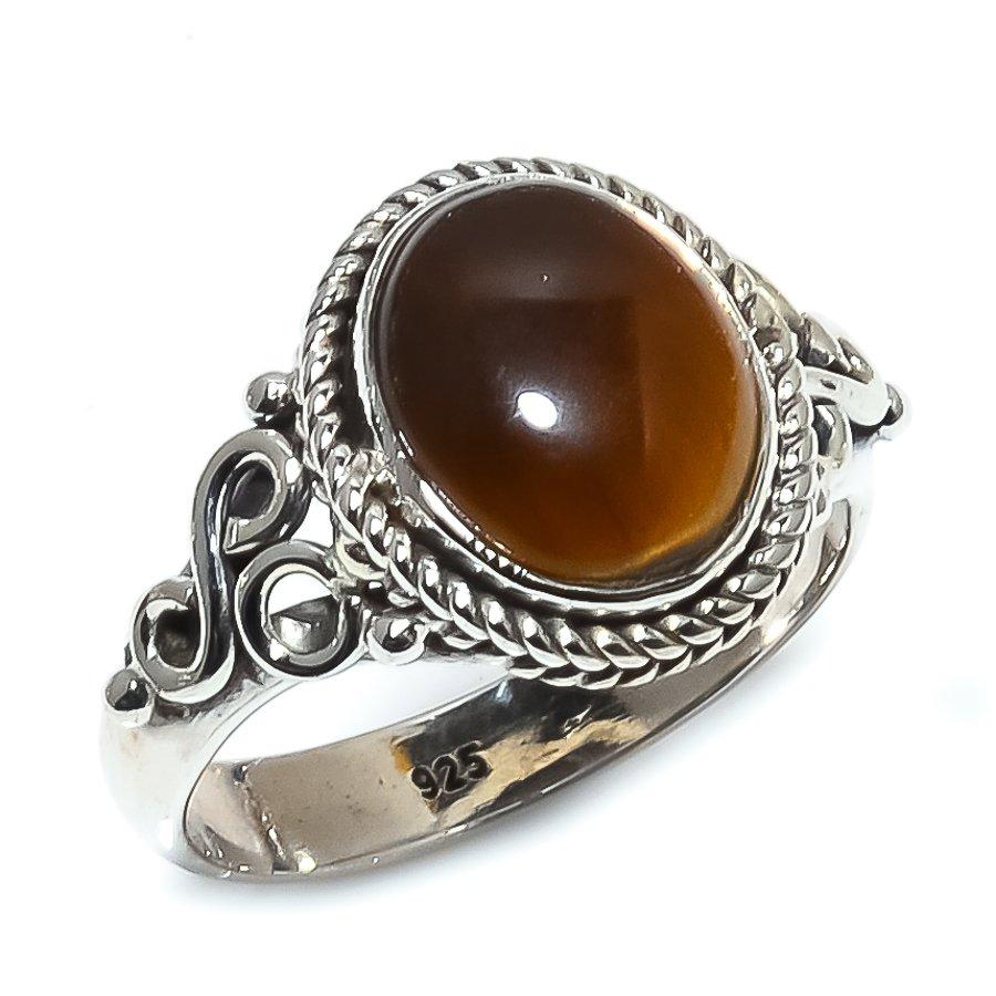 Кольцо из серебра 925 пробы с натуральным тигровым глазом, размер 8, A6z89
