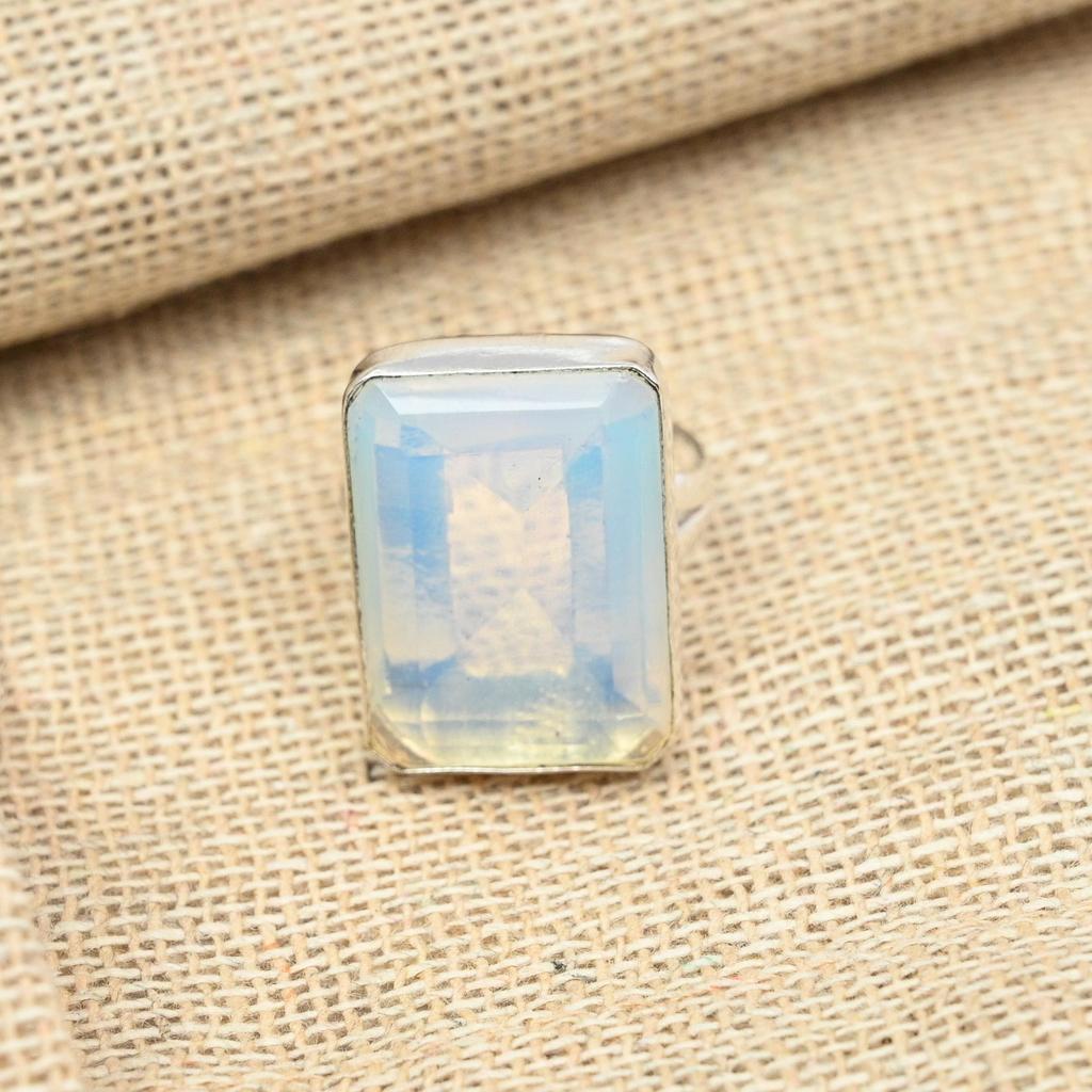 День благодарения граненый молочный опал драгоценный камень стерлингового серебра 925 пробы кольцо подарок для женщин