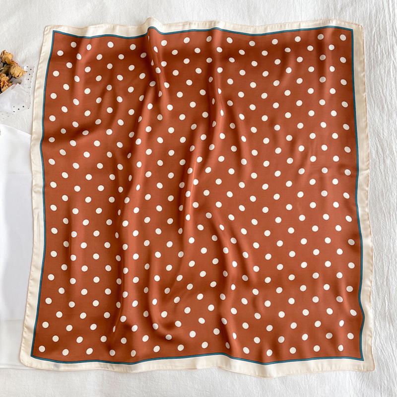 Women Lightweight Elegant Polka Dot Knotted Silk Small Square Scarf Summer Spring Elegant Neckerchief Satin Head Scarf