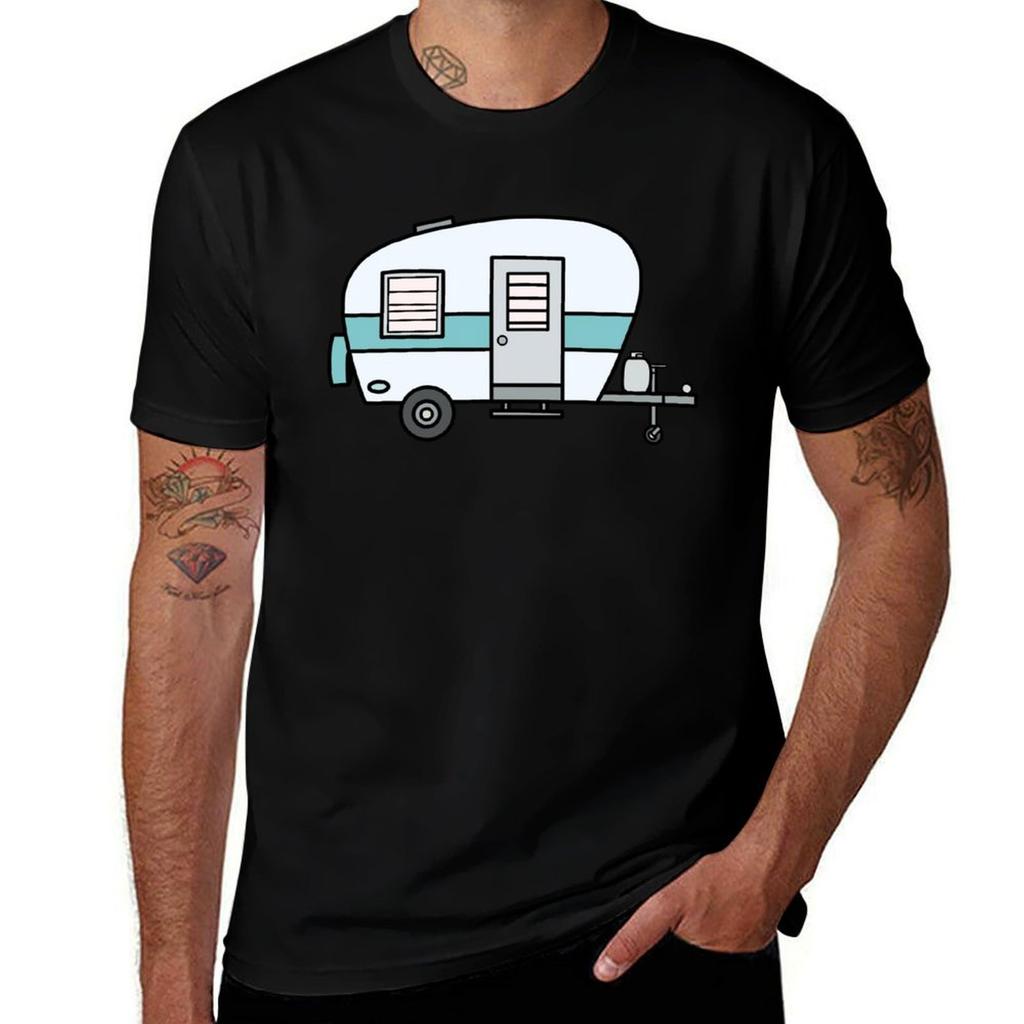 Blue Striped Camper Tshirt Plus Size Simple Casual Top Tshirt