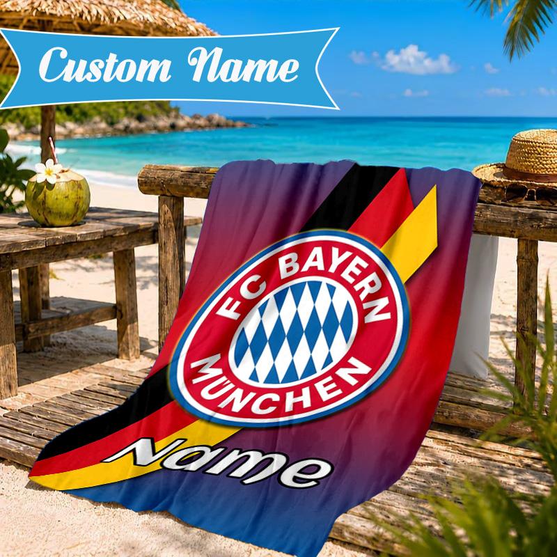 Custom Name Beach Towel Bayern Munich Crest Art Microfiber Beach Towel, Lightweight for Summer Travel, Swimming Pool Fan Birthday Gift