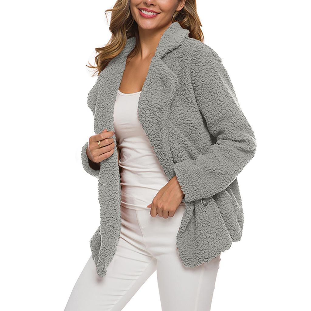 Женский зимний повседневный утепленный костюм с воротником на пуговицах, куртка из овечьей шерсти, кардиган