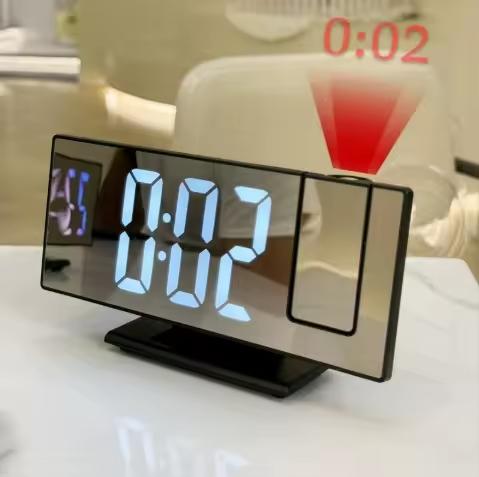 Clock Alarm Clock Digital Temperature Time Mirror Projection