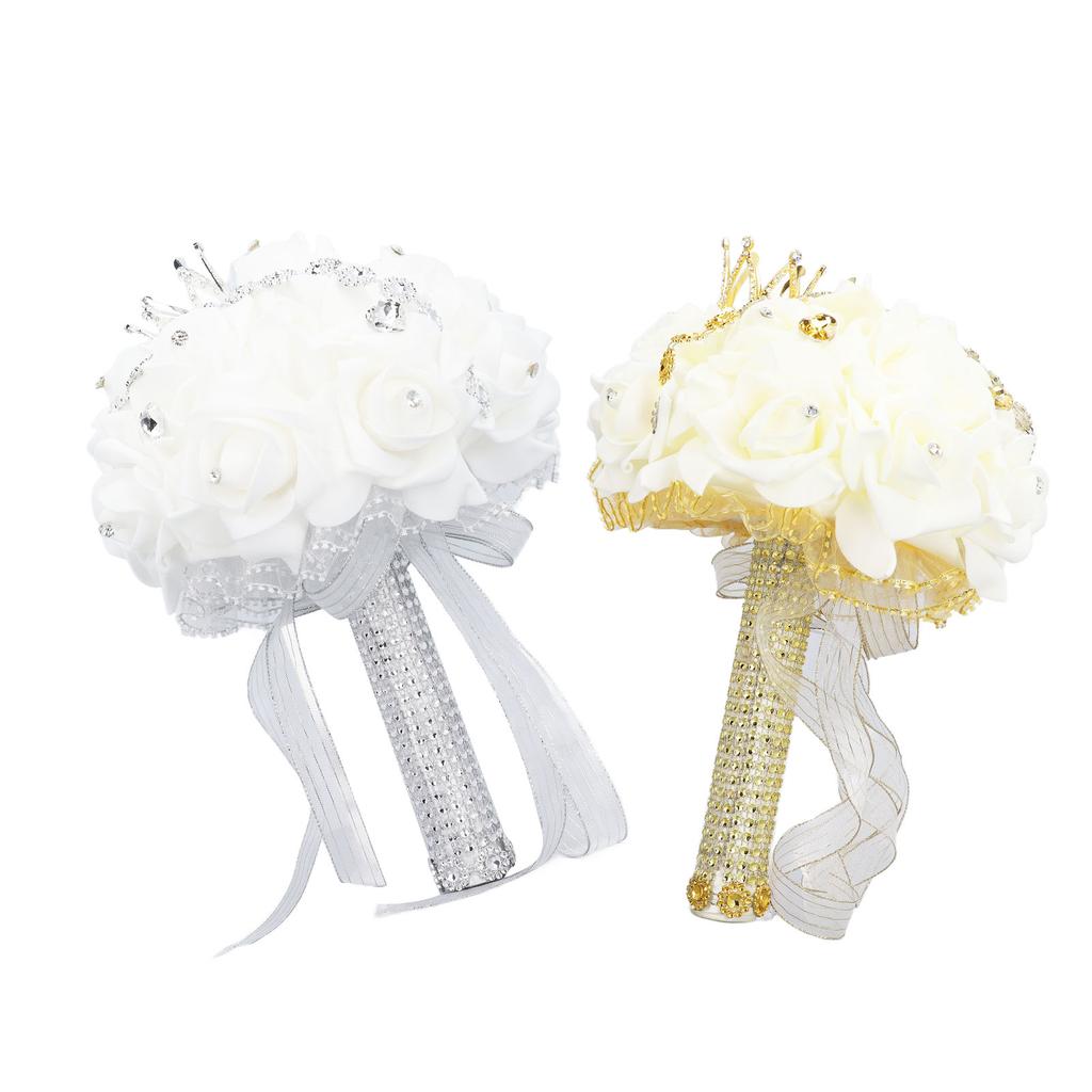 Свадебный букет с короной 10,6-дюймовый ПУ кружевной атлас свадебный букет невесты искусственный цветок ручной работы 