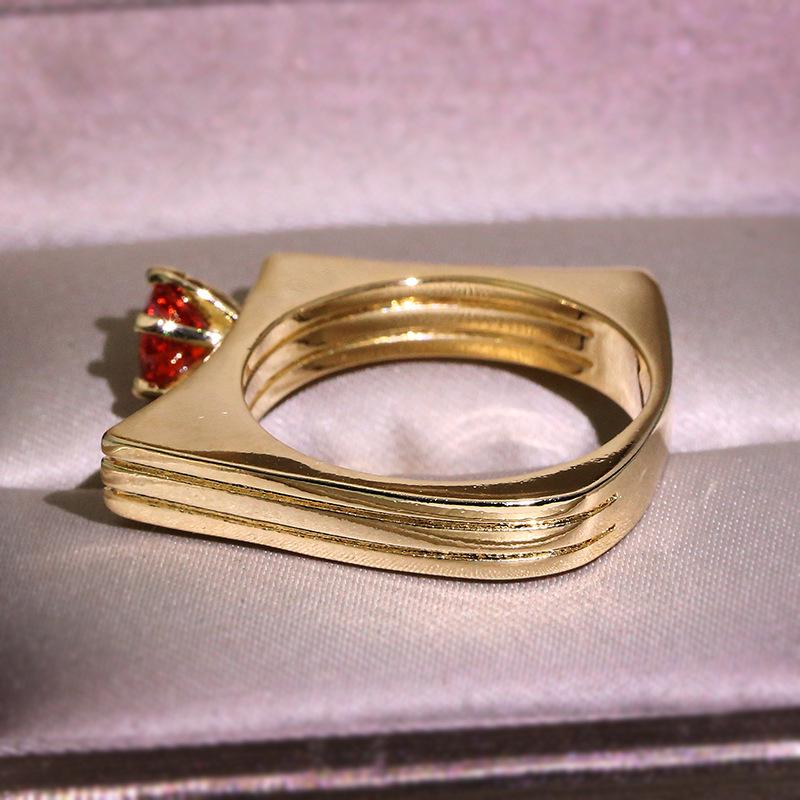Роскошное кольцо из желтого золота с красным цирконом, подвески, ювелирные изделия, перекрестный дизайн, кристалл CZ, обручальные кольца, ювелирные изделия для помолвки