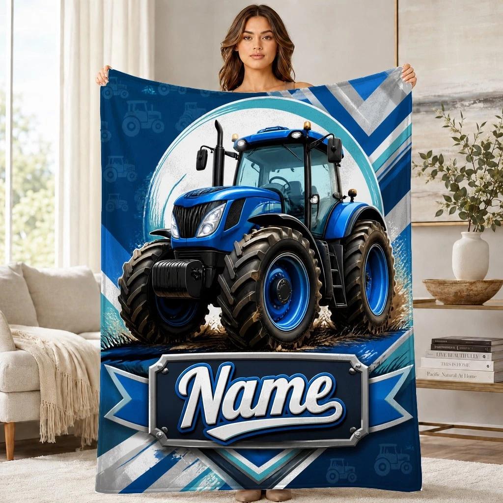 Blue Tractor Coral Fleece Blanket