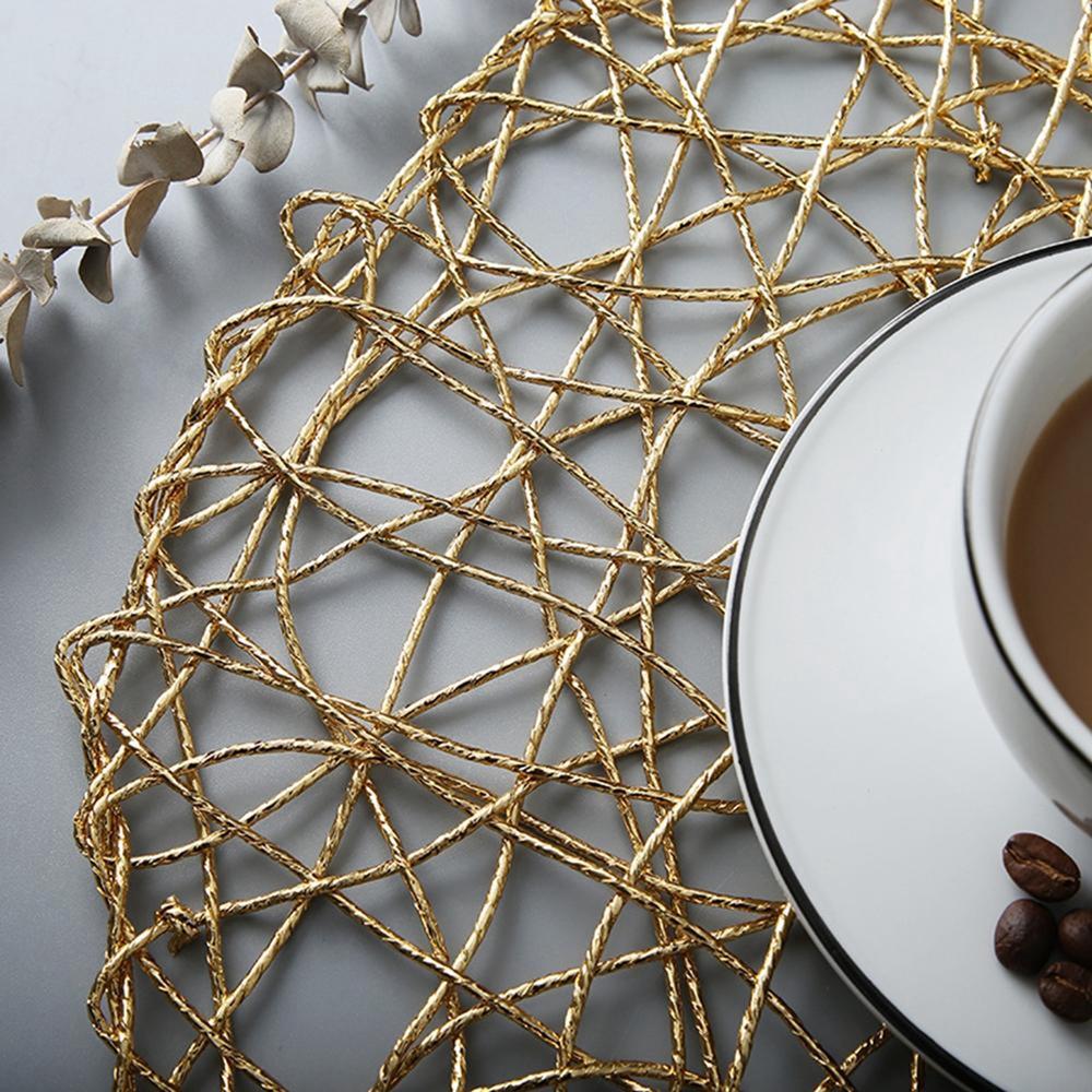 Сельский круглый плетеный коврик для стола, подставка под тарелку, подстаканник, подстаканник, золото, серебро, 38 см