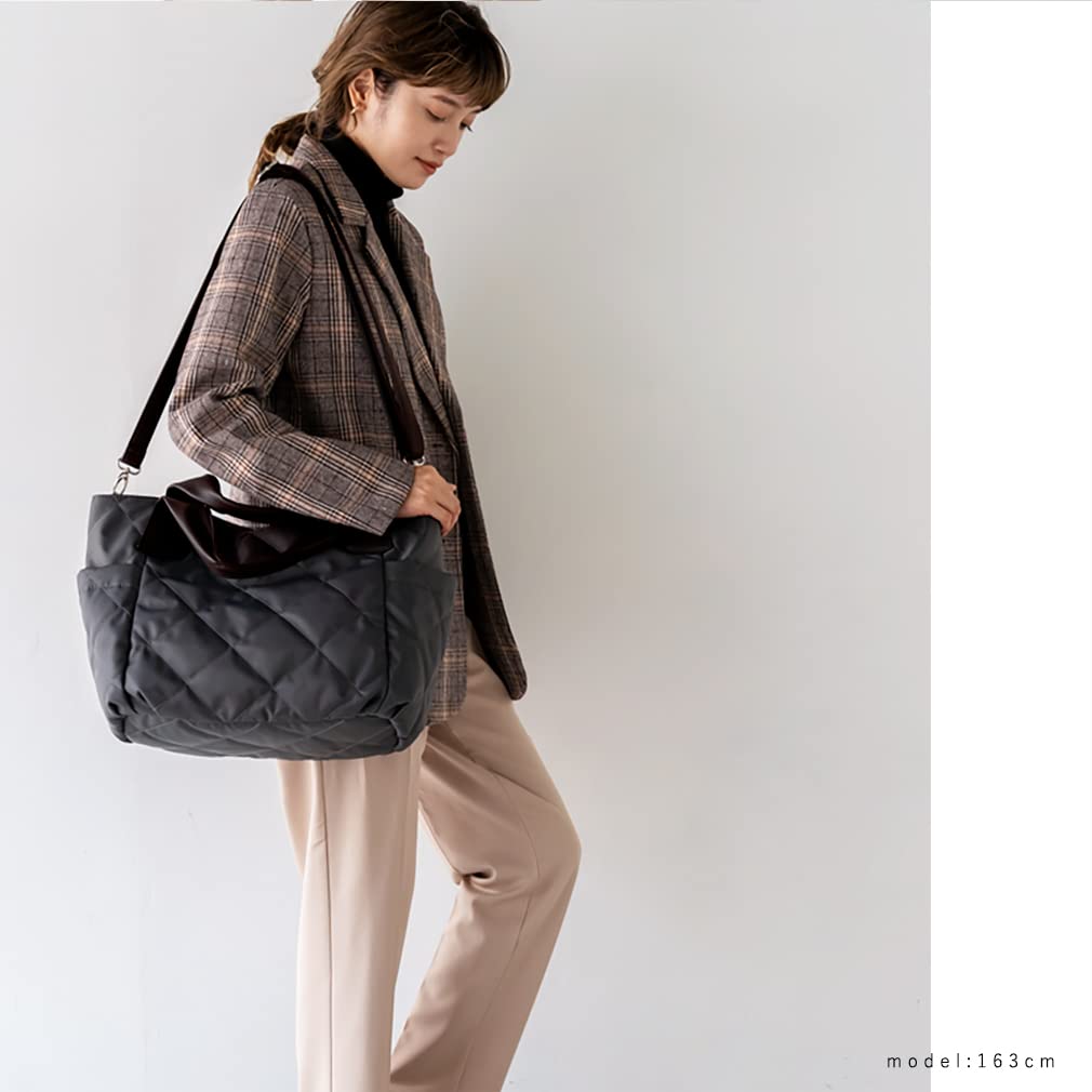 Gratante Quilted 2way Nylon BIG Tote Bag Bag [Gratante] Women's Abb-g0074 (Charcoal)