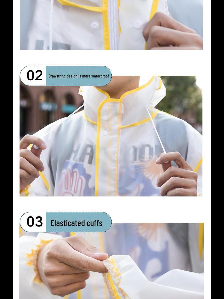 Цельный плащ для взрослых из ЭВА с двойными полями, удлиненным подолом, карманом и молнией