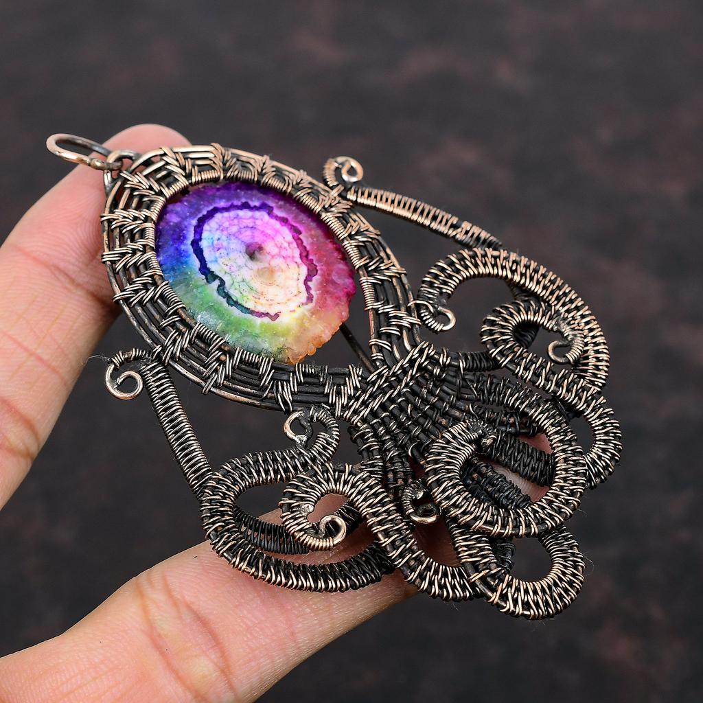 Радужный солнечный кварцевый кулон с друзами, подвеска из медной проволоки, антикварные медные украшения, подвеска в виде осьминога ручной работы, ювелирные изделия из драгоценного камня, подарок для мамы
