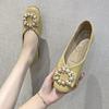Модные жемчужные женские балетки Белые Желтые Туфли с квадратным носком для женщин Высокое качество Модные Настоящие Марка Повседневная обувь Стильные по Акции 39 Распродажа