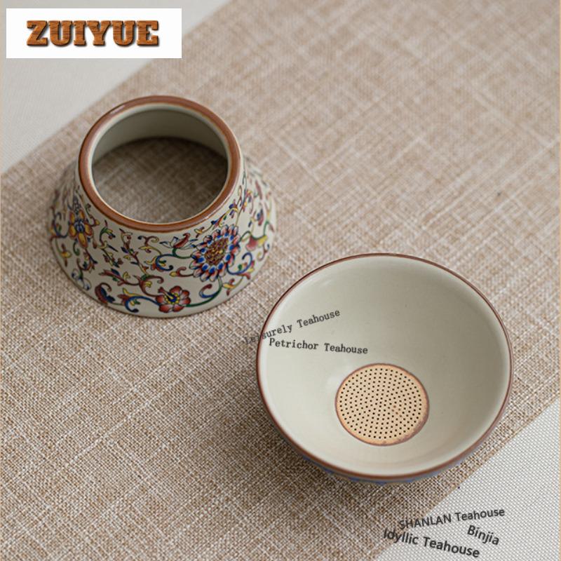 Ru Kiln Interlock Branch Lotus Decoration Tea Separator Infusor Antique Tea Strainer Dispenser Tea Maker Tea Filter Drinkware