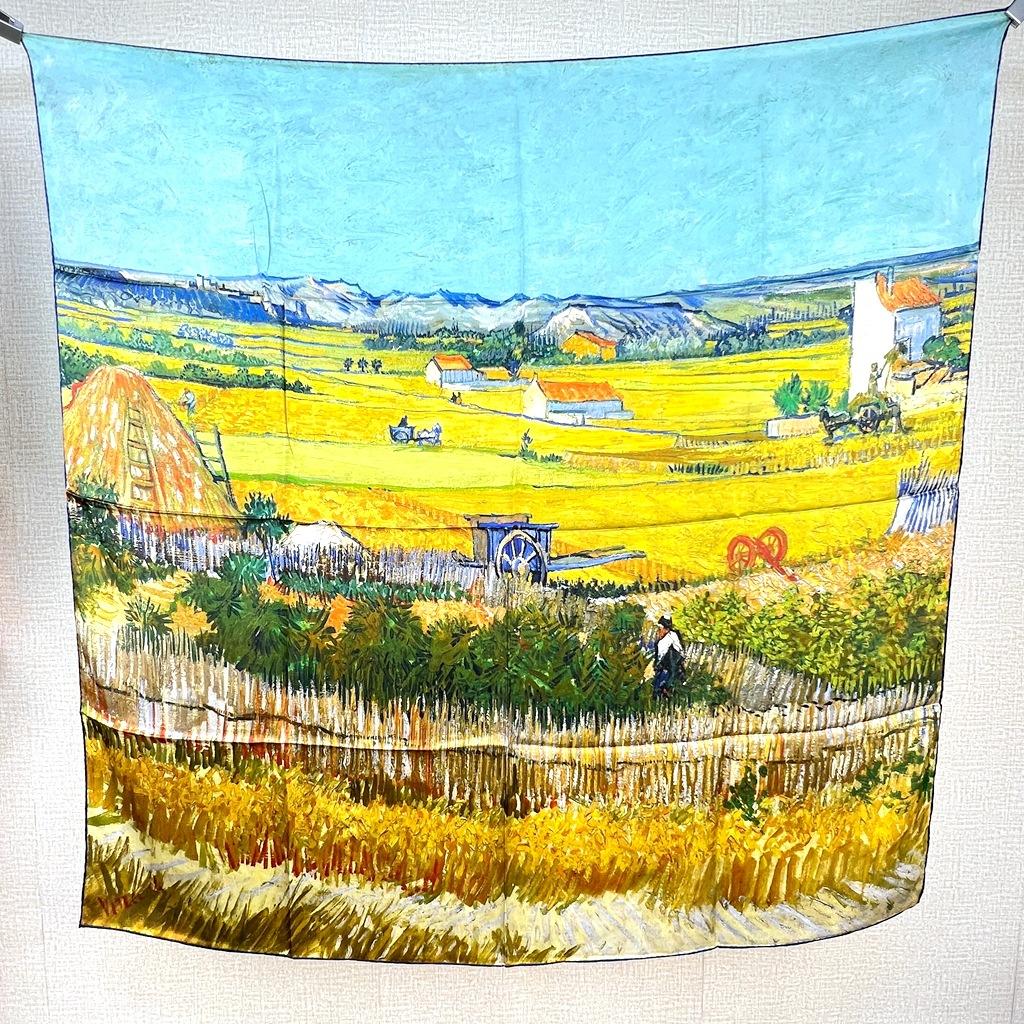 Pastoral Oil Painting Series Yellow-Green Silk Gifts Silk Silk Scarves Mulberry Silk Travel Shawl Scarf Dual-Purpose