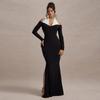 Women's Fall Fashion Sexy Long Sleeve High Waist Hanging Neck Fishtail Dress
