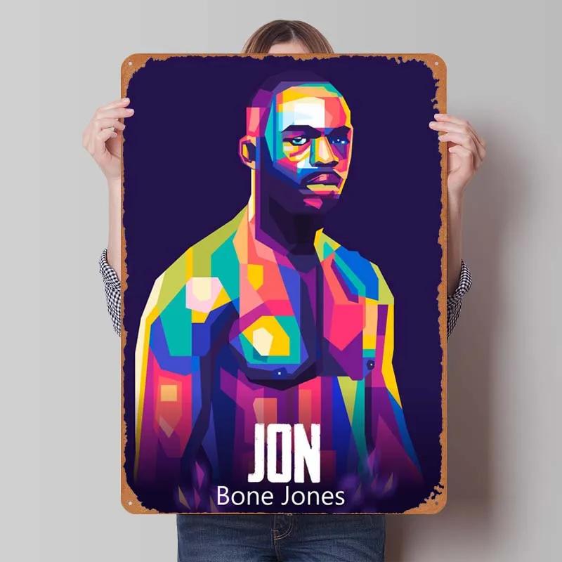 Металлическая табличка Jon Jones Постеры по боксу Декор игровой комнаты Мужская Винтажная жестяная табличка Пластина для украшения настенного искусства Интерьер