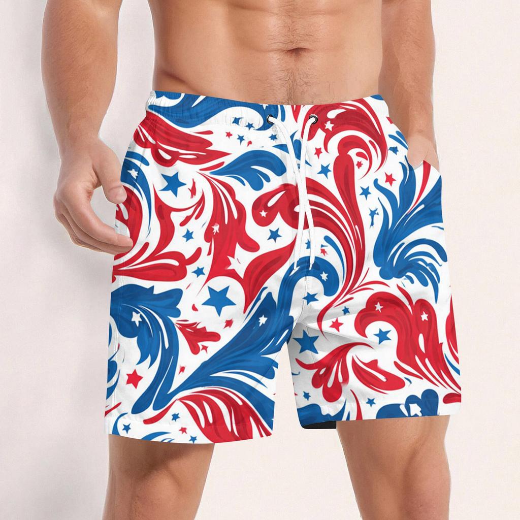 Мужские плавки на завязках с 3D-принтом в виде звезд, быстросохнущие, board shorts с сеткой и боковыми карманами