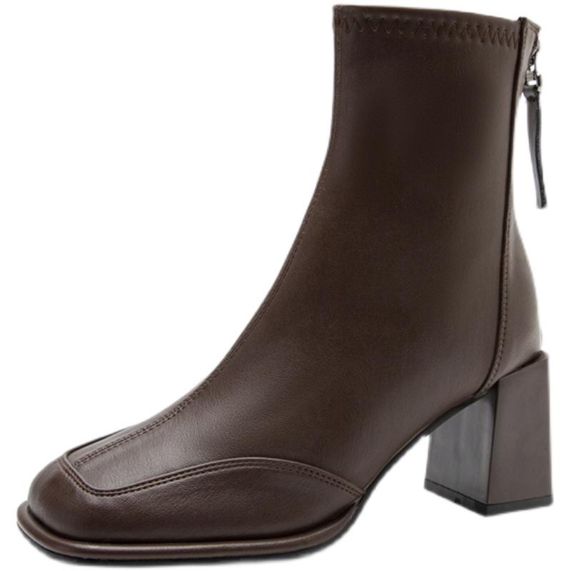 Модные винтажные женские ботильоны на толстом каблуке, с молнией сзади, осенне-зимняя обувь, элегантные женские ботильоны с квадратным носком