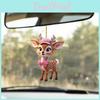 Deer Cartoon With Pink Hat Car Mirror Ornament Pendant For Kids Vehicle Decor