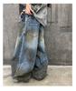 American Tween Girl Distressed Wide Leg Banana Jeans for Child Luxury Denim Pants Kids Dirty Washed Trousers