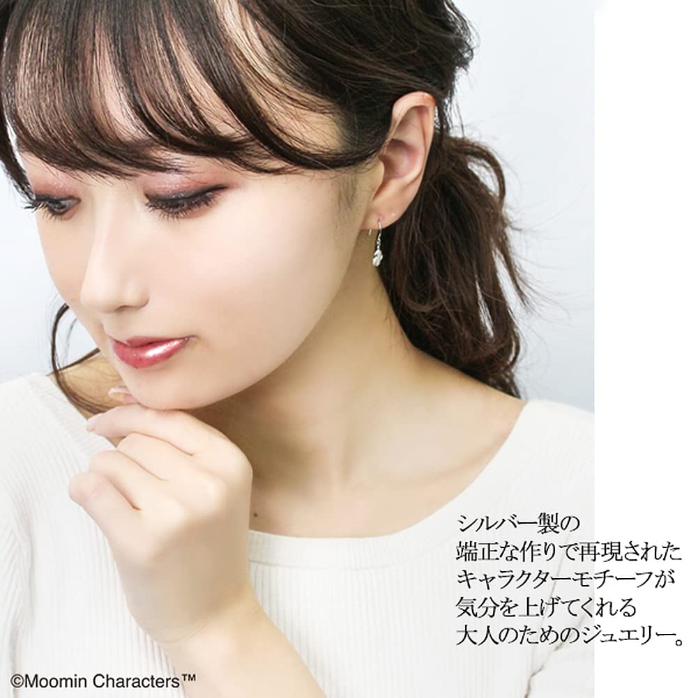 [Shinjuku Gin no Kura] Moomin Little My Swinging Diamond Hook Earrings (2-Piece Set) in Silver 925 for Women, Official Character Merchandise