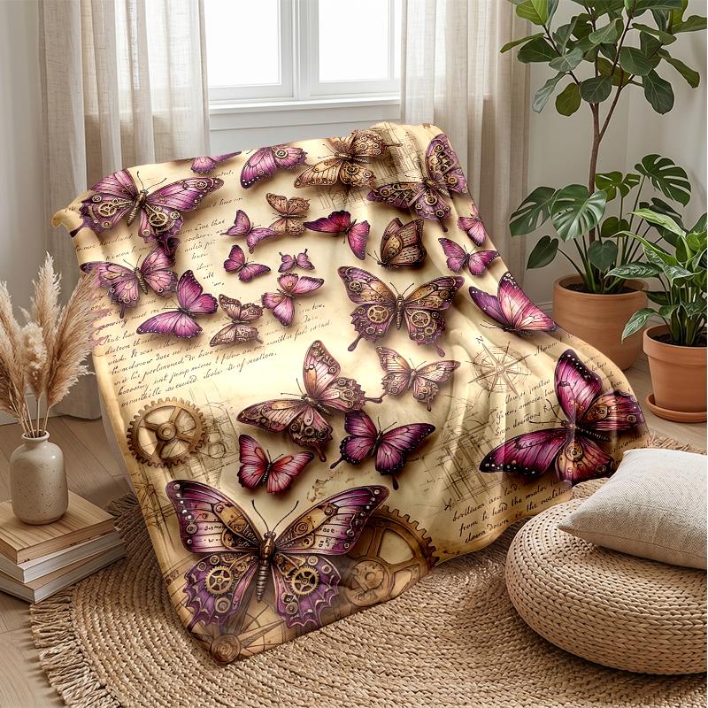 Skulls, Roses, and Butterflies Theme blanket Lightweight Warm Flannel Blanket Decorative Throw Blanket for Home Decoration