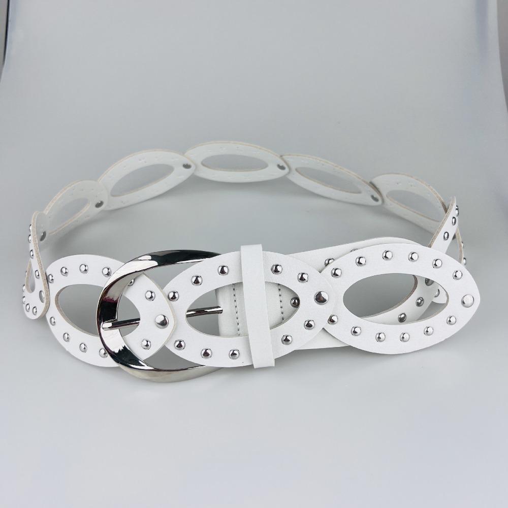 Adjustable PU Leather Waistbands Elliptic Geometry Rivet Waist Belt Cowgirl Waist Belt Woman/Girls