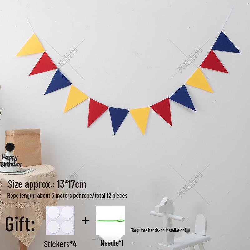 Yellow-Green Felt Pennant Bunting for Kids' Birthday or Kindergarten Decor