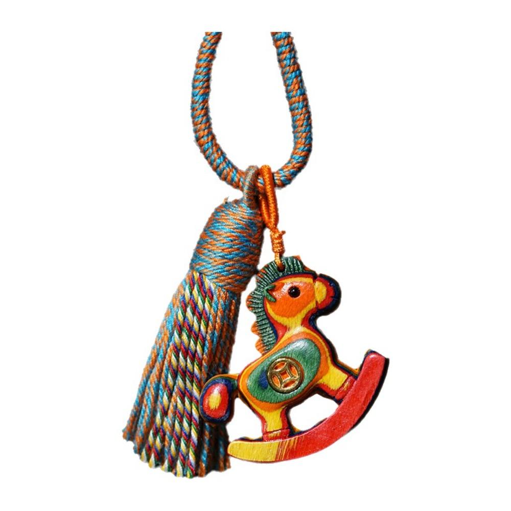 Wooden Mobile Phone Chain Traditional Zodiac Key Ring Neck Pendant Horse Pendant Year of The Horse