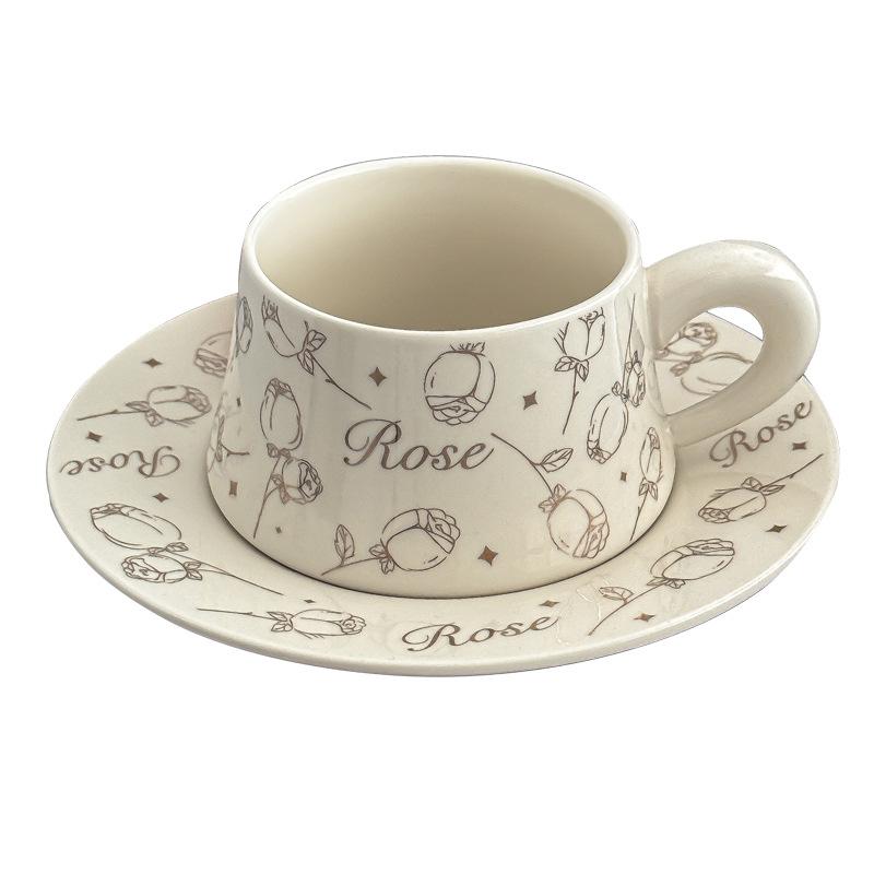 Light Luxury And Elegant Flower Coffee Cup And Saucer Set, Afternoon Tea Latte Cup, High-Value Women'S Ceramic Cup.