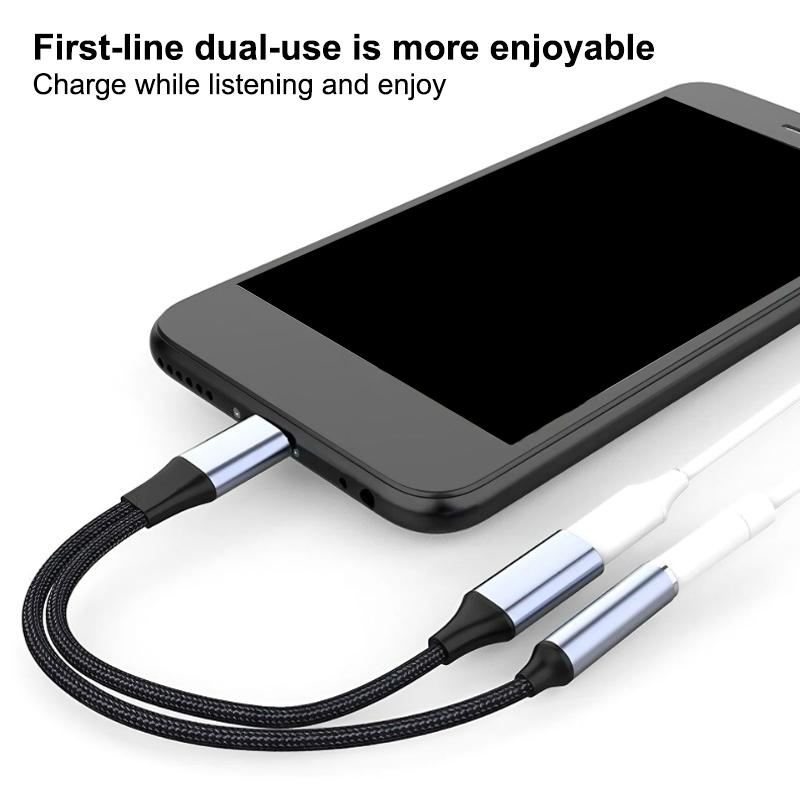 2-в-1 USB-C на 3,5 мм Адаптер для наушников и зарядки PD 60 Вт Кабель для быстрой зарядки Адаптер с разъемом Aux для мобильного телефона Pad